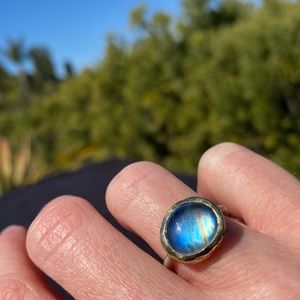 18k Gold and Silver Rainbow Moonstone Ring 🌈🌕